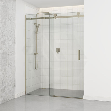 1180-2000x2000mm Wall to Wall Sliding Shower Screen Frameless Variant Colour Stainless Steel Square Handle 10mm Glass