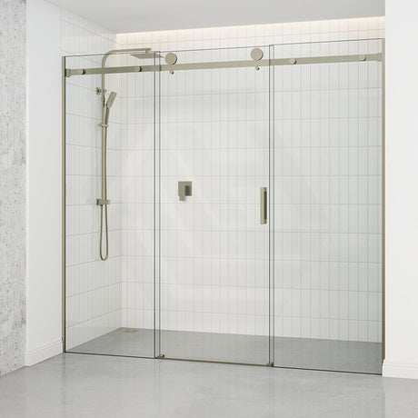 1400-2530x2000mm Shower Screen Wall to Wall Sliding Door Variant Colour Stainless Steel Frameless 3 Panels