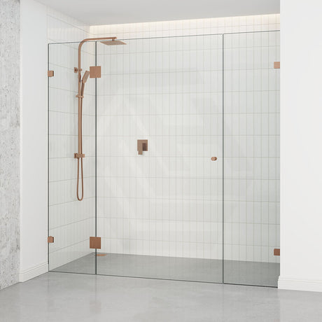 1090-2600mm 3 Panels Wall to Wall Shower Screen Frameless 10mm Glass Brushed Bronze Fittings