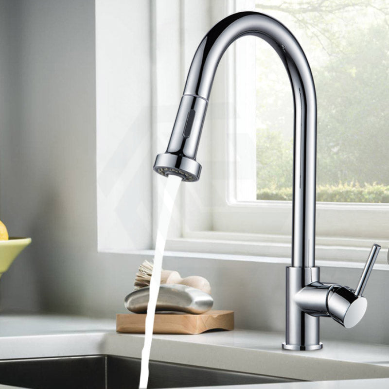 Euro Chrome Solid Brass Round Mixer Tap With 360 Swivel And Wide Pull Out Multi Spray Option For