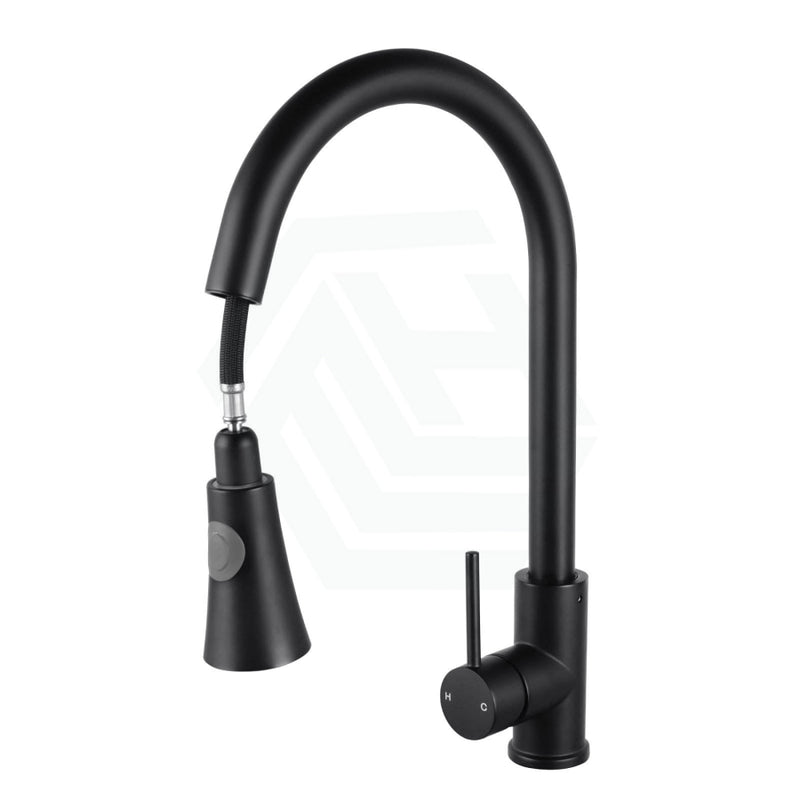 Euro Round Electroplated Black Pull Out Kitchen Sink Mixer Tap 360° Swivel Solid Brass Tapware