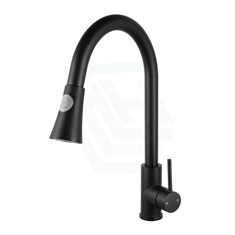 Euro Round Electroplated Black Pull Out Kitchen Sink Mixer Tap 360° Swivel Solid Brass Tapware