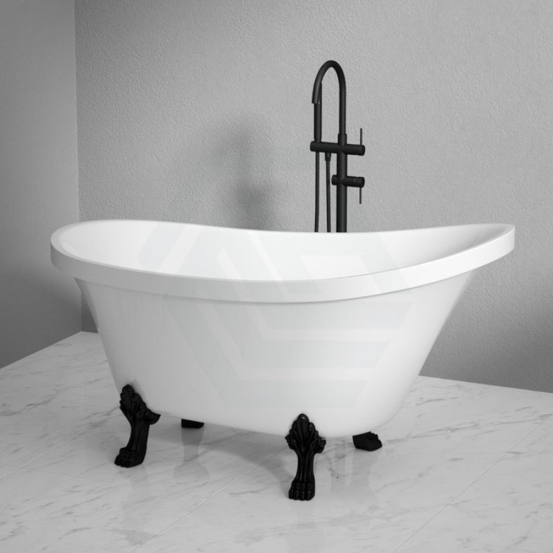 Fienza 1500/1700Mm Clawfoot Gloss White Freestanding Bathtub Acrylic With Overflow Matt Black Feet