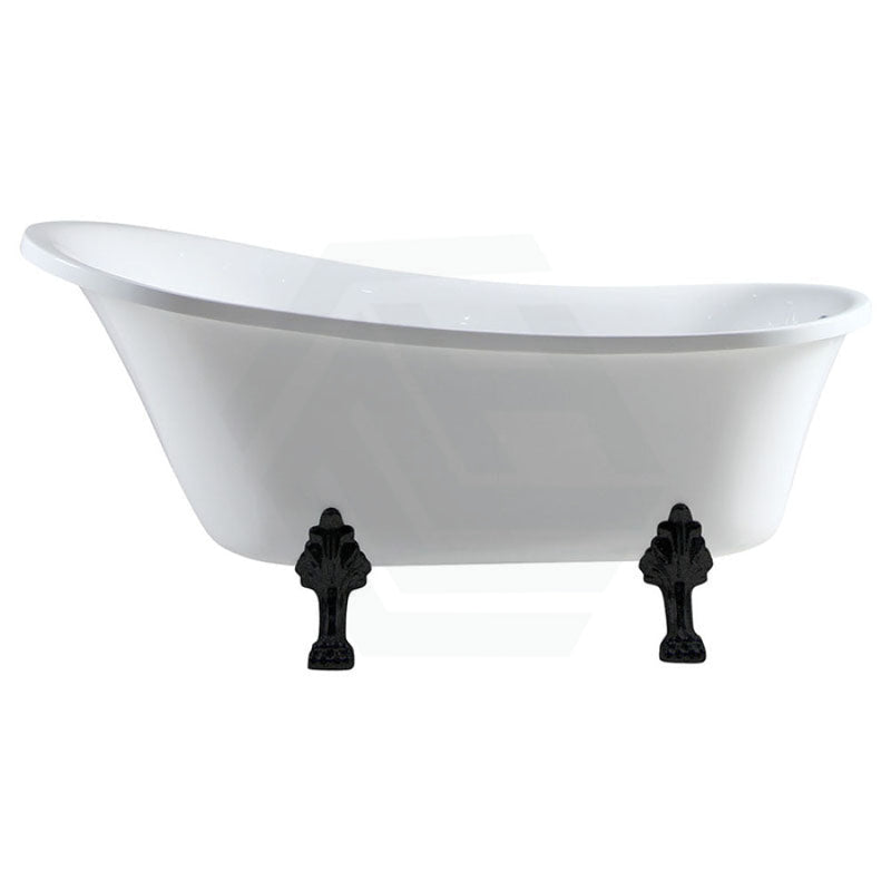 Fienza 1500/1700mm Clawfoot Gloss white Freestanding Bathtub Acrylic With Overflow, Matt Black Feet