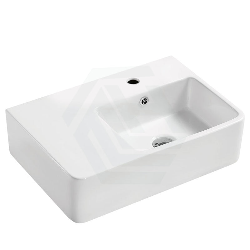 Fienza 575X400X163Mm Delta Care Rectangle Gloss White Wall Hung Ceramic Left / Right Bowl Basin One