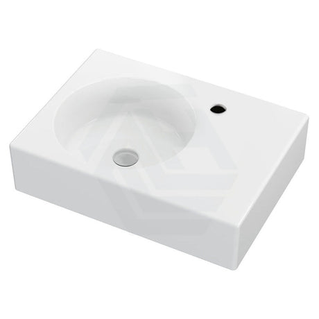 Fienza 600X425X150Mm Reba Rectangle Gloss White Wall Hung Ceramic Left / Right Bowl Basin