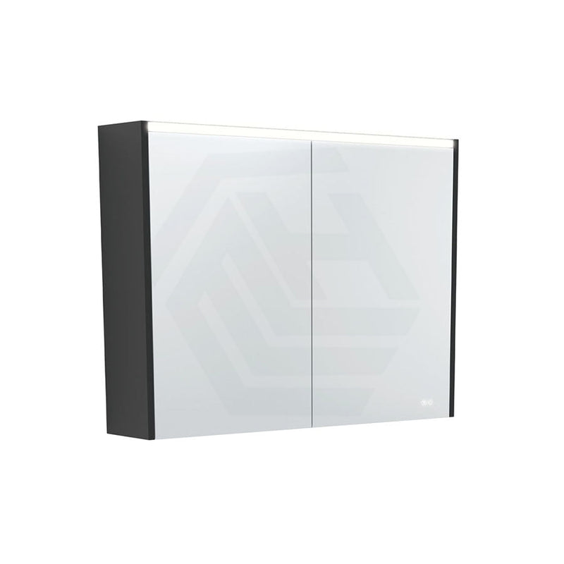 Fienza 750/900/1200Mm Led Pencil Edge Mirror Cabinet With Satin Black Side Panels Shaving Cabinets