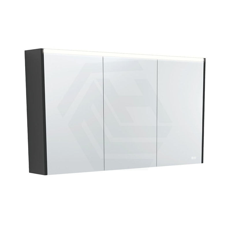 Fienza 750/900/1200Mm Led Pencil Edge Mirror Cabinet With Satin Black Side Panels Shaving Cabinets