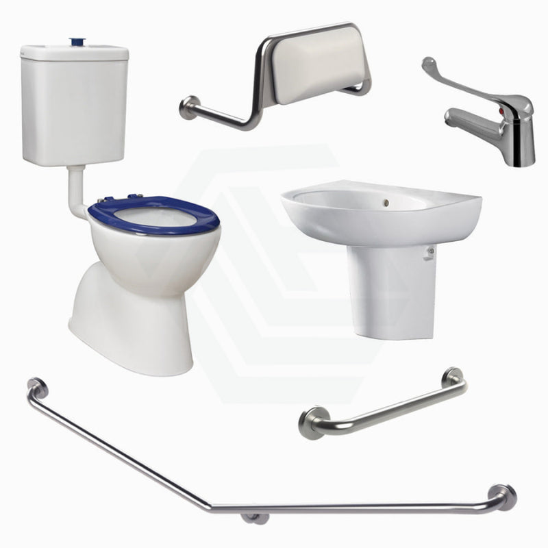 Fienza Accessible Toilet Care Kit 2 With Grab Rail Left Or Right Hand Side Available Blue Seat /