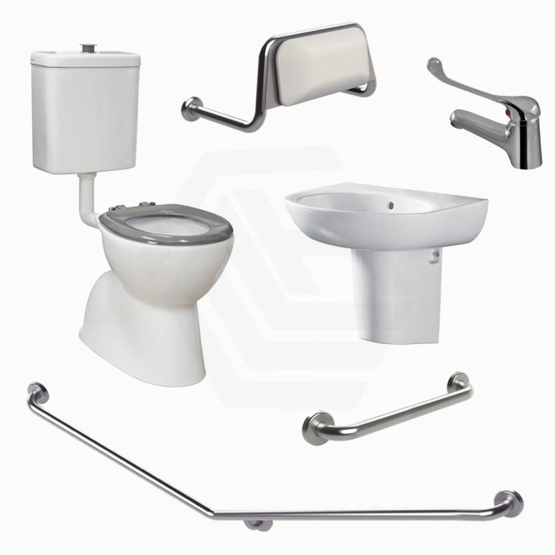 Fienza Accessible Toilet Care Kit 2 With Grab Rail Left Or Right Hand Side Available Grey Seat /