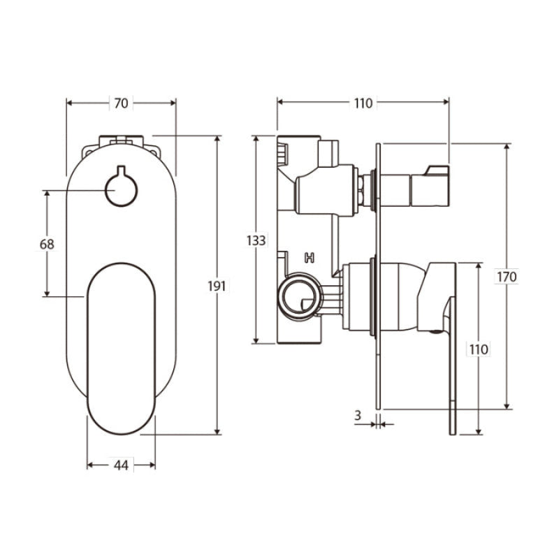 Fienza Empire Slim Vertical Wall Diverter Mixer with Large Oval Plate Variant Colour Available