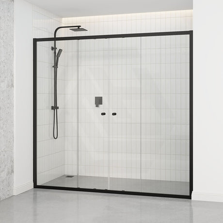 Tempered Glass Semi-frameless Shower Screen Wall To Wall Sliding Black