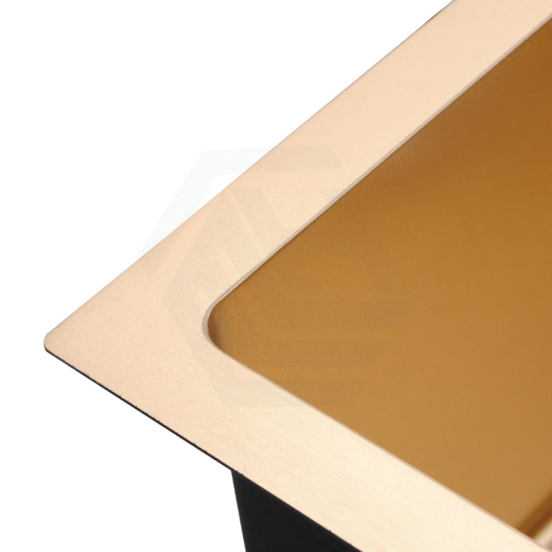 440X440X205mm 1.2mm Round Corner Stainless Steel Brushed Yellow Gold Single Bowl