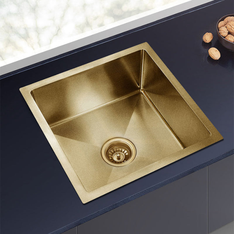 440X440X205mm 1.2mm Round Corner Stainless Steel Brushed Yellow Gold Single Bowl