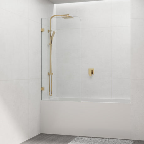 Tempered Glass Frameless Bathtub Shower Screen Fixed Panel Brushed Gold 750-900mm