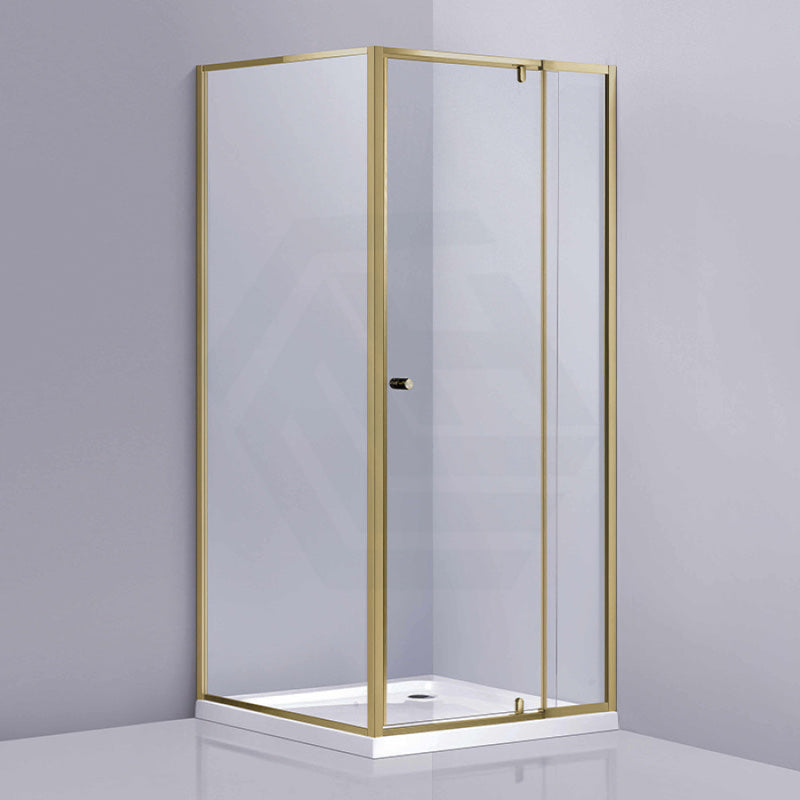 850-1150X1900Mm Semi-Frameless L Shape Shower Screen Pivot Door With Return Panel Brushed Gold