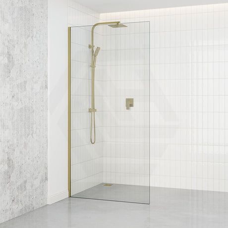 Tempered Glass Frameless Shower Screen Single Fixed Panel Brushed Gold