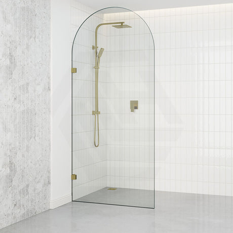 900/1000X2200Mm Arch Frameless Shower Screen Fixed Panel Tempered Glass Brushed Gold