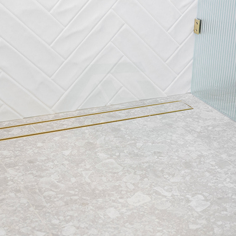 300-3900Mm Lauxes Shower Grate Drain Aluminium Matte Gold Slimline Tile Insert Indoor Outdoor