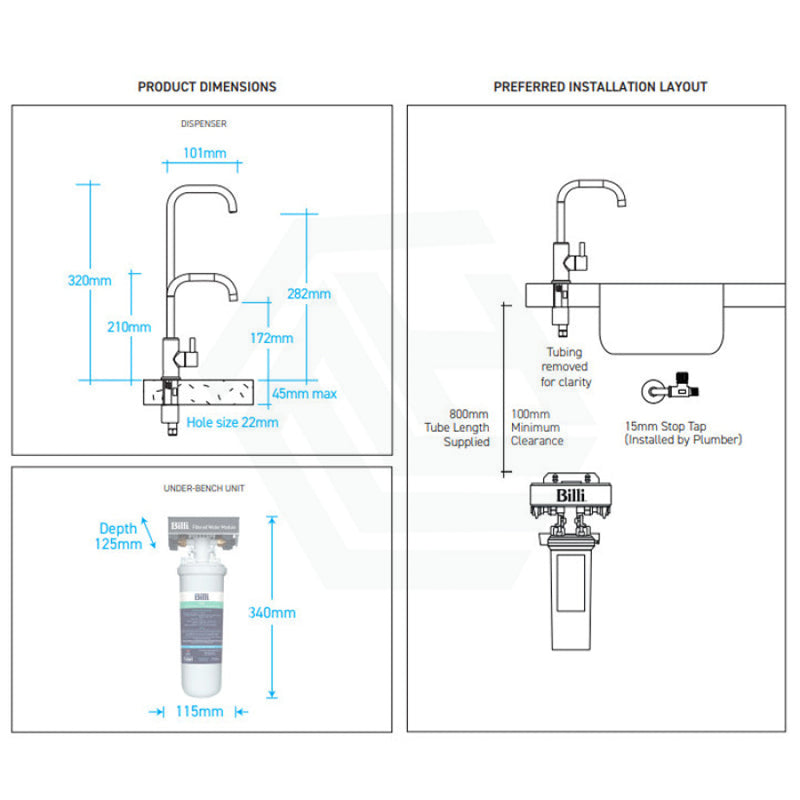 Billi Instant Filtered Water On Tap B1000 With Square Slimline Dispenser Urban Brass Filter Taps