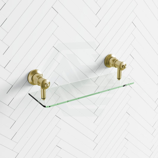 G#2(Gold) Fienza Lillian Urban Brass Glass Shelf Back To Wall Bathroom Shelves