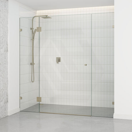 G#2(Gold) 1090-2600Mm 3 Panels Wall To Shower Screen Frameless 10Mm Glass Light Brushed Gold