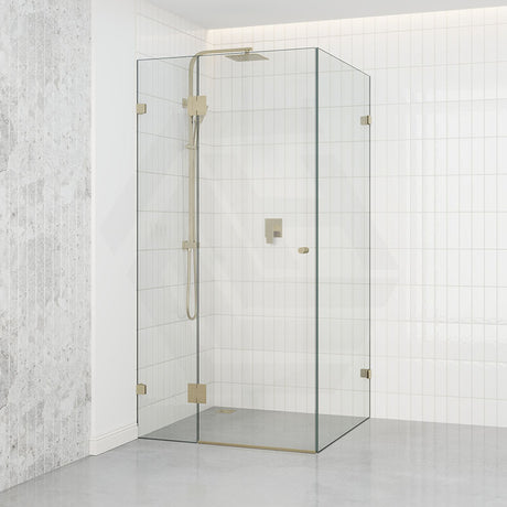 G#2(Gold) 685-1400Mm L Shape Frameless Shower Screen Hinge Door Fix Panel Light Brushed Gold