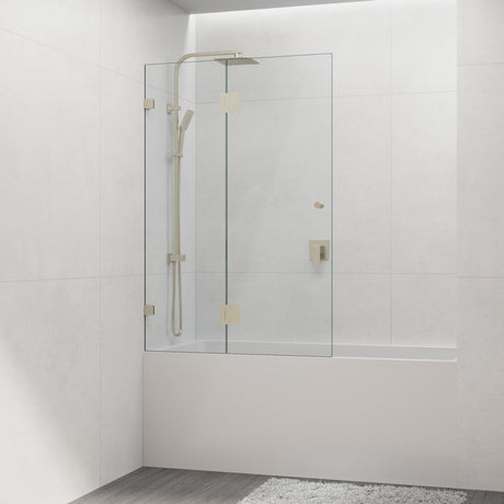 G#2(Gold) 850/1000X1500mm Fixed & Swing Bathtub Shower Screen 10mm Tempered Glass Frameless Panel