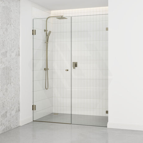 G#2(Gold) 940-1910Mm Frameless Wall To Shower Screen Door Hung With Fix Panel In Light Brushed Gold