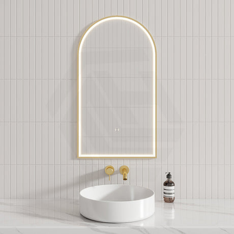 G#6(Gold) Aulic Canterbury 503X903Mm Brushed Gold Framed Touchless Arch Backlit Led Mirror Mirrors