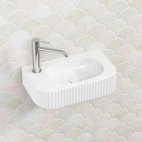 450X270X115Mm Gloss White Fluted Wall Hung & Above Counter Basin Ceramic Basins