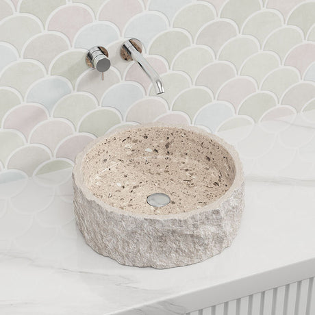 420X420X140Mm Above Counter Basin Marble Surface Bathroom Round Stone Wash Vintage Antique