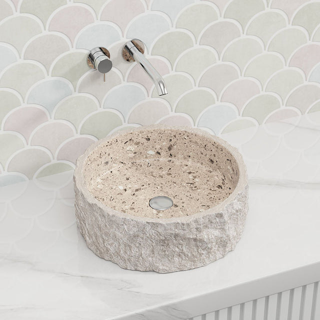 420X420X140Mm Above Counter Basin Marble Surface Bathroom Round Stone Wash Vintage Antique