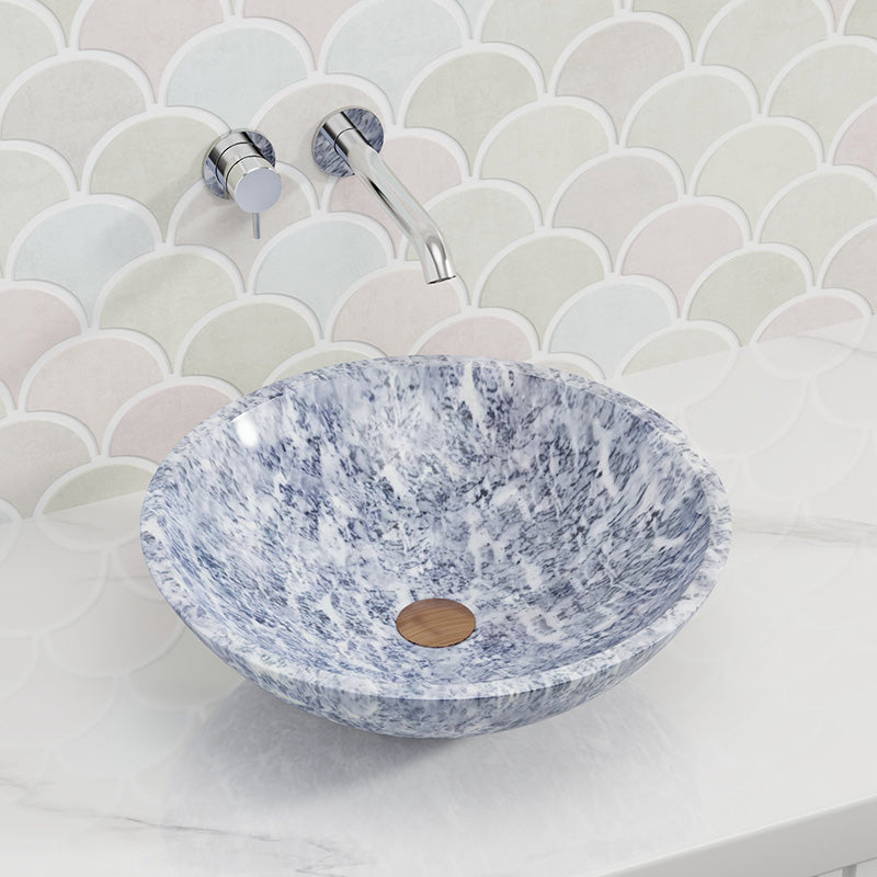 420X420X140Mm Above Counter Basin Marble Surface Bathroom Round Stone Wash