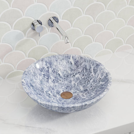 420X420X140Mm Above Counter Basin Marble Surface Bathroom Round Stone Wash