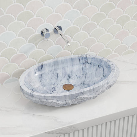 550X350X130Mm Above Counter Stone Basin Oval Marble Surface Bathroom Wash Antique Vintage