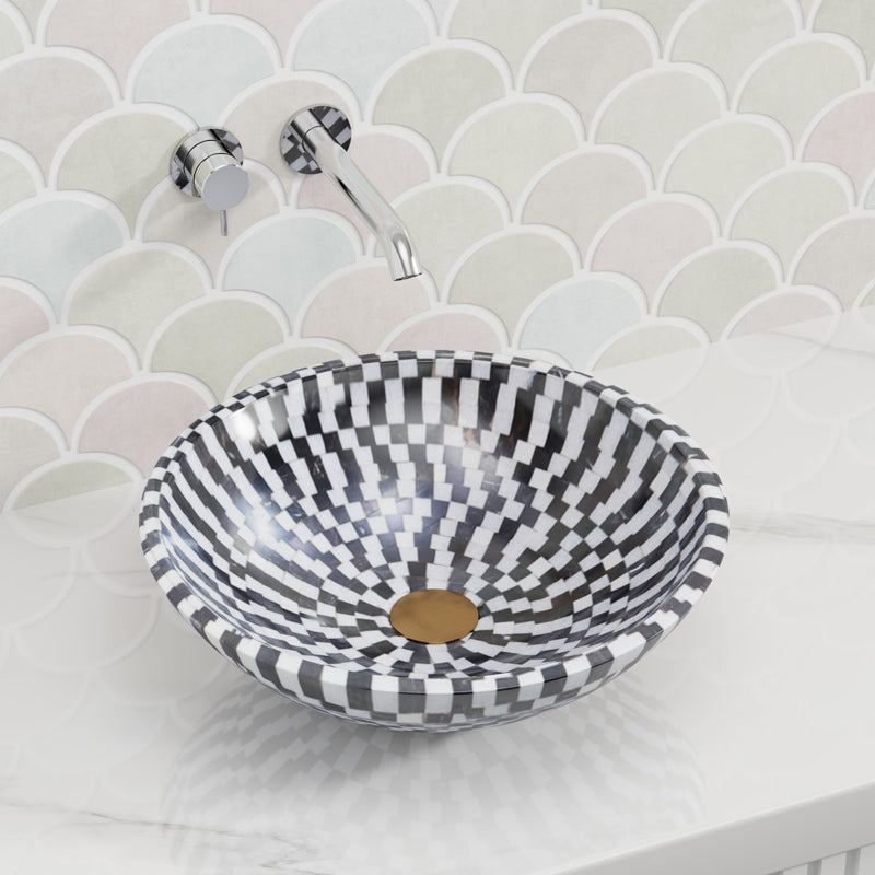 420X420X140Mm Above Counter Basin Marble Mosaic Surface Bathroom Round Stone Wash