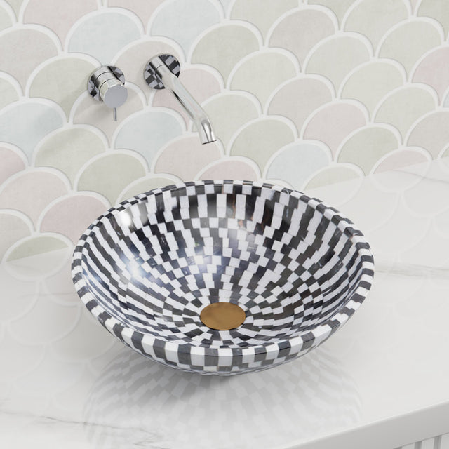 420X420X140Mm Above Counter Basin Marble Mosaic Surface Bathroom Round Stone Wash