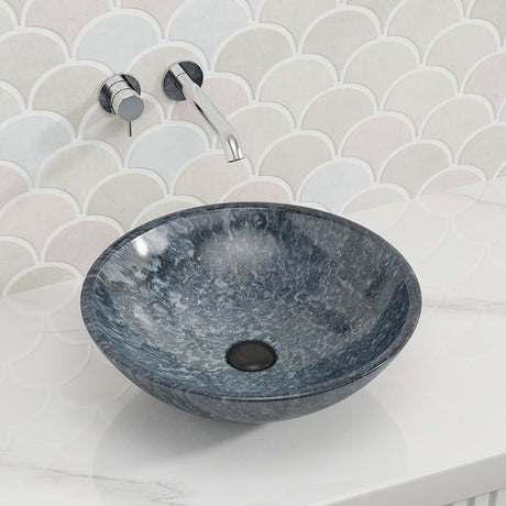 420X420X140Mm Round Stone Basin Marble Finish