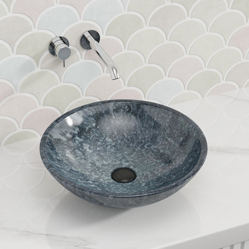 420X420X140Mm Round Stone Basin Marble Finish