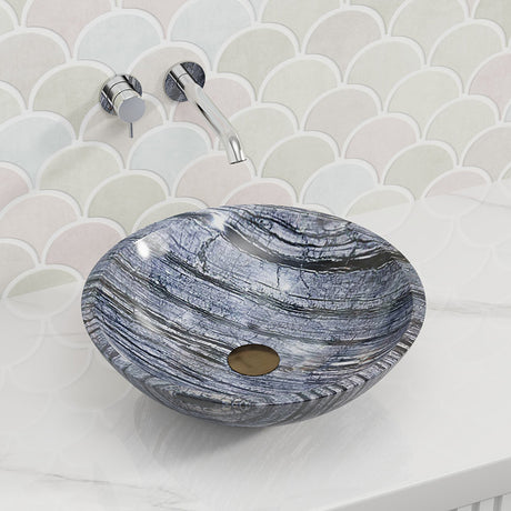 420X420X140Mm Marble Finish Round Stone Basin Above Counter