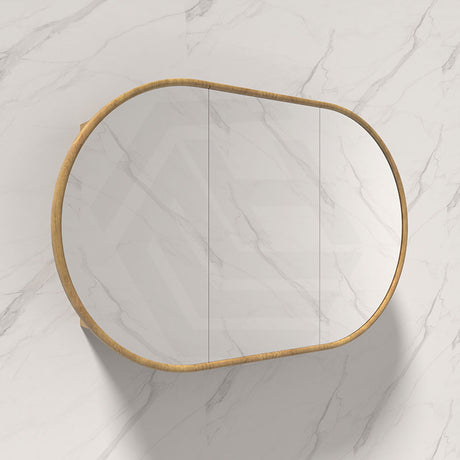 750/900/1200/1500Mm Rosy Oval Wall Hung Plywood Shaving Cabinet Semi Matt White Pencil Edge Mirror