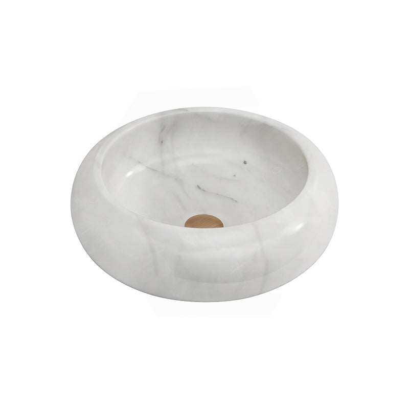 420x420x140mm Above Counter Stone Basin Round White Marble Surface Bathroom Wash Basin
