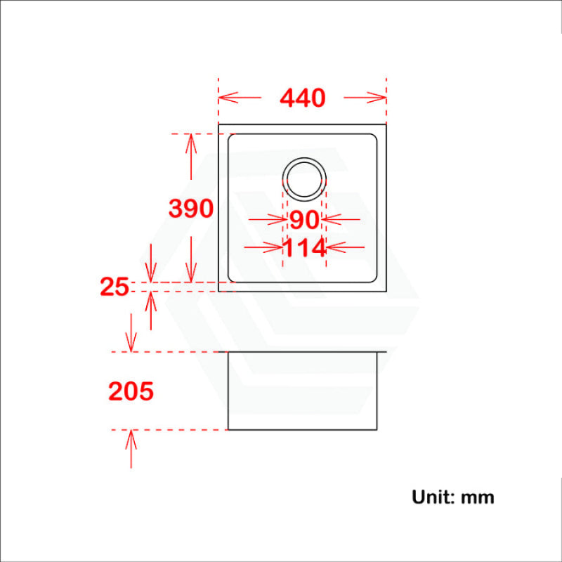 440X440X205mm 1.2mm Round Corner Stainless Steel Brushed Yellow Gold Single Bowl