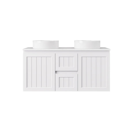 600-1500mm Lukka Archill Federation Wall Hung Vanity PVC Board Matt White/Black Linear Surface