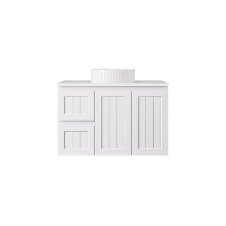 600-1500mm Lukka Archill Federation Wall Hung Vanity PVC Board Matt White/Black Linear Surface