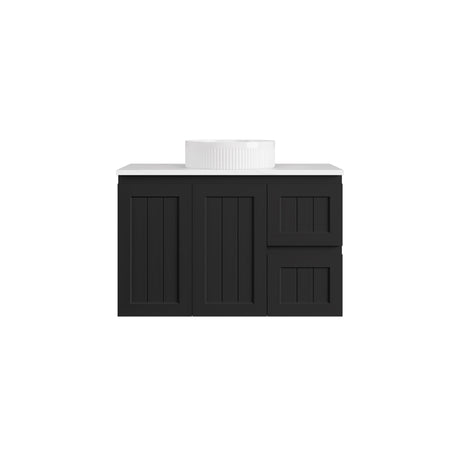 600-1500mm Lukka Archill Federation Wall Hung Vanity PVC Board Matt White/Black Linear Surface