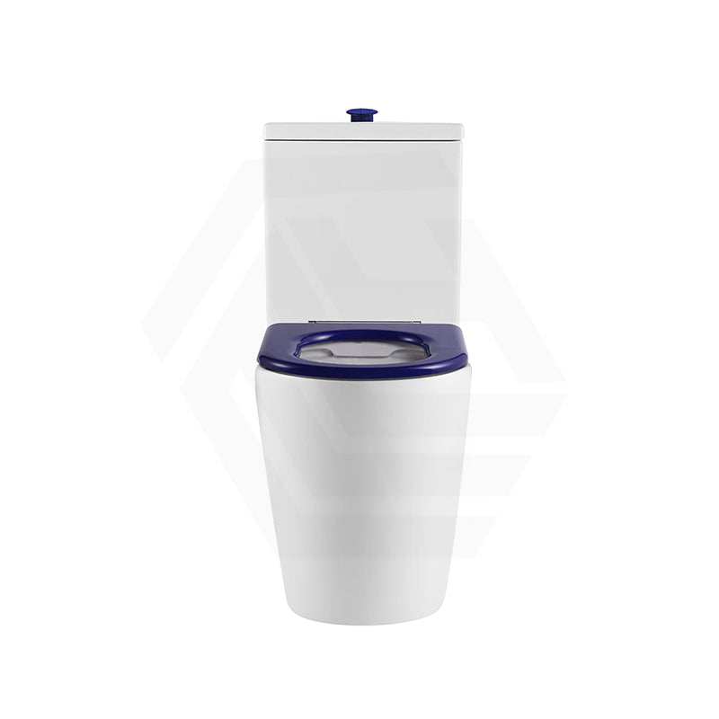 Lukka Hadden 800x360x865mm Rimless Flush Back To Wall Care Toilet Suite with Blue/Grey Toilet Seat & Flush Button