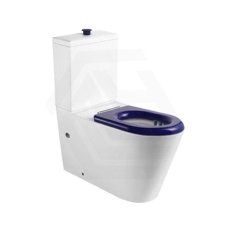 Lukka Hadden 800x360x865mm Rimless Flush Back To Wall Care Toilet Suite with Blue/Grey Toilet Seat & Flush Button