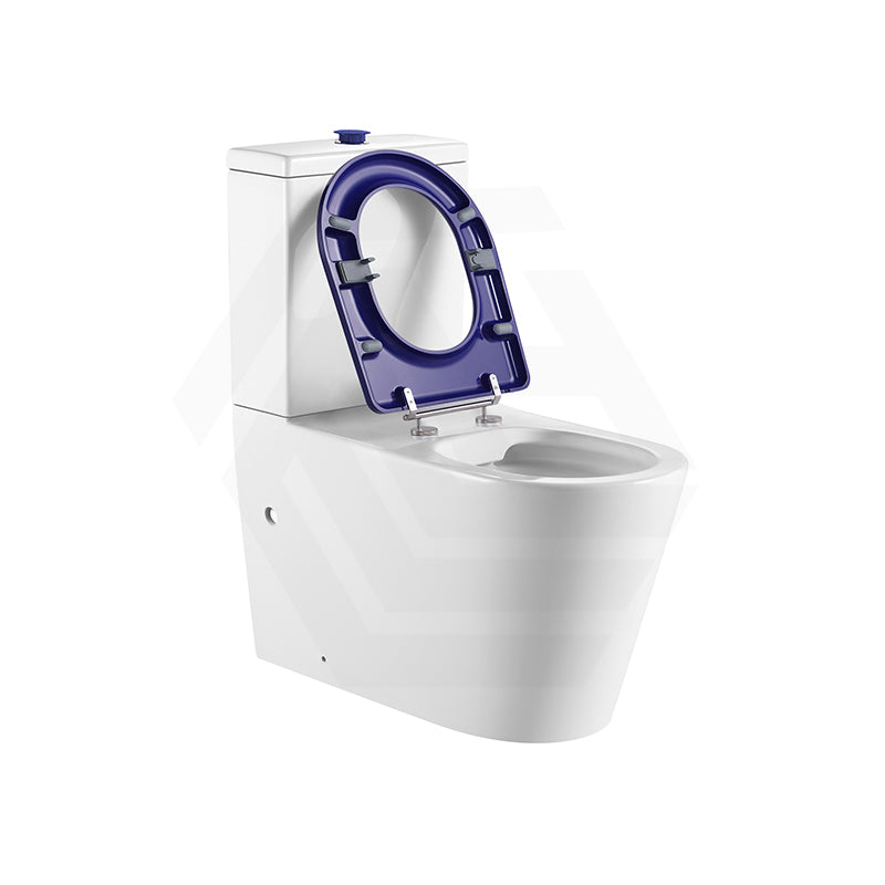 Lukka Hadden 800x360x865mm Rimless Flush Back To Wall Care Toilet Suite with Blue/Grey Toilet Seat & Flush Button